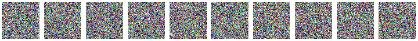 A row of ten tiny pixelated images of random noise.