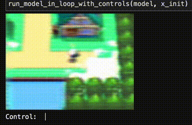 A screen recording of a simple game loop using the trained model. The predictions do not mimic the game, and instead begin to blur and saturate, becoming an unrecognizable mess of color within the course of a few hundred control inputs.