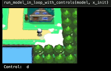 A screen recording of a simple game loop using the trained model. The predictions mimic the game initially, but become an unrecognizable mess of color eventually.